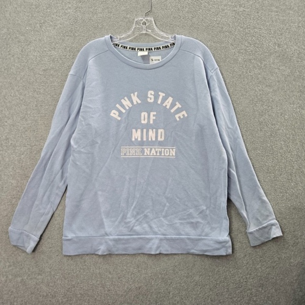 Pink Victorias Secret Women Sweatshirt S Blue State‎ Of Mind Long Sleeve READ